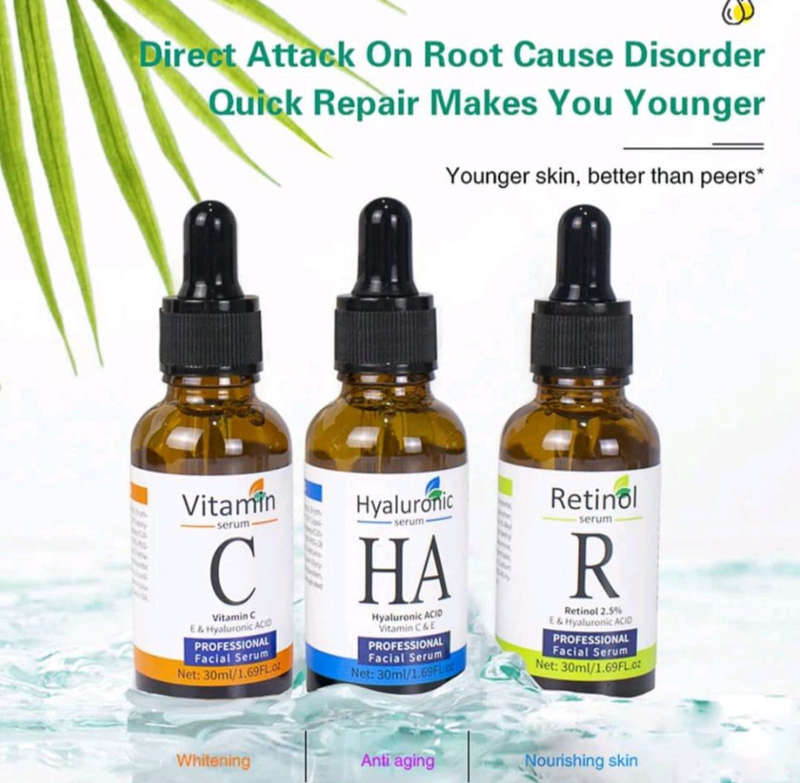 Vitamin C, Retinol and Hyaluronic Acid Serum Set  Complete Skincare Solution