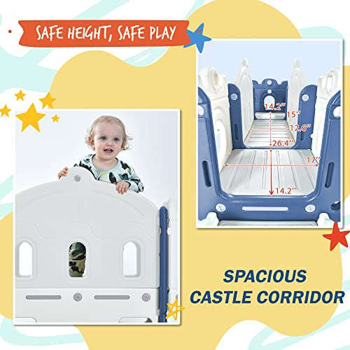 Kids Slide with Climber, Basketball Hoop, Tunnel and Storage Space, Outdoor Indoor Slide Playset ...