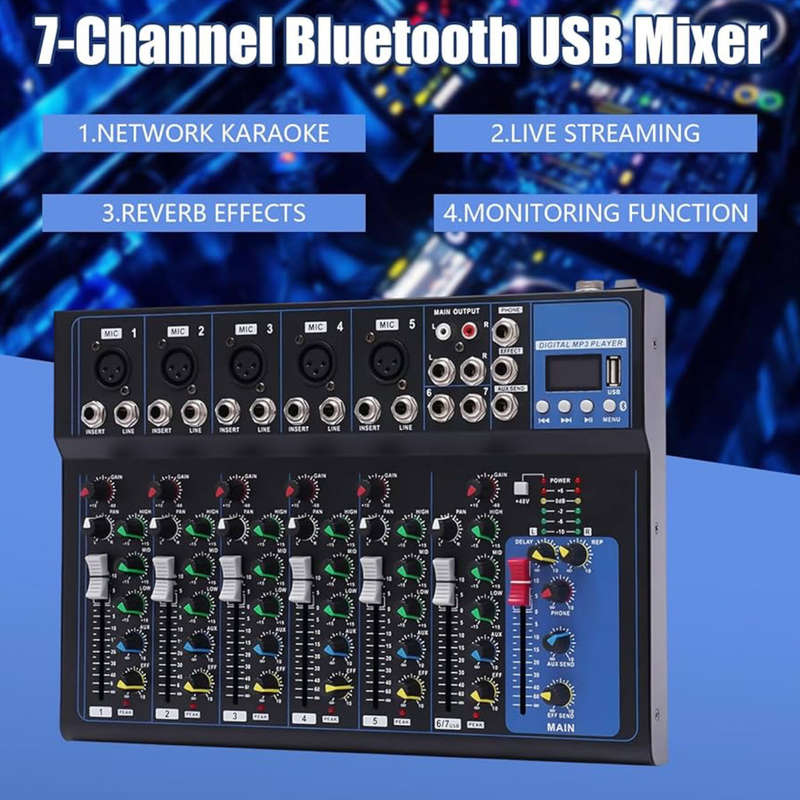 Lexuco 7 Channel Mixer with Bluetooth and USB Mixer