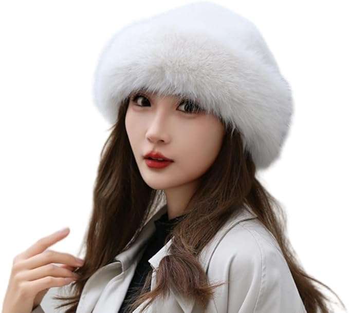 Fluffy Faux Fur Russian Hat for Women  Winter Warm Plush Hat