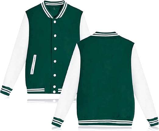 2-Tone Varsity Bomber Jacket  Baseball Style Quilted Winter Coat with Multi-Pockets