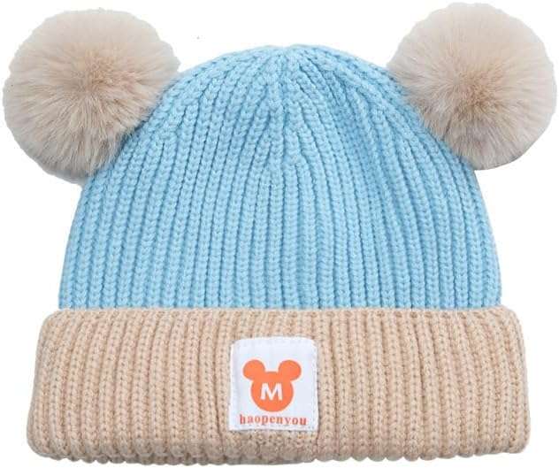Baby Toddler Warm Fluffy Beanie Hat & Scarf Set  Winter Woolen Cap for Boys & Girls
