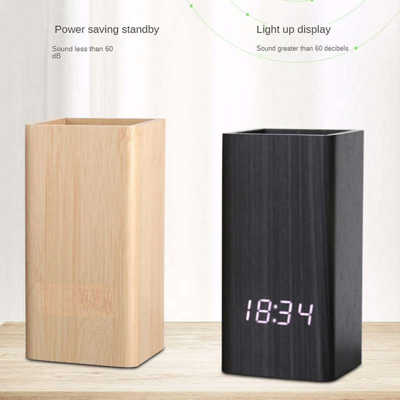 MTech LED Pen Holder Clock with Sound Control, Date, Temperature & Alarm  USB or Battery Power...