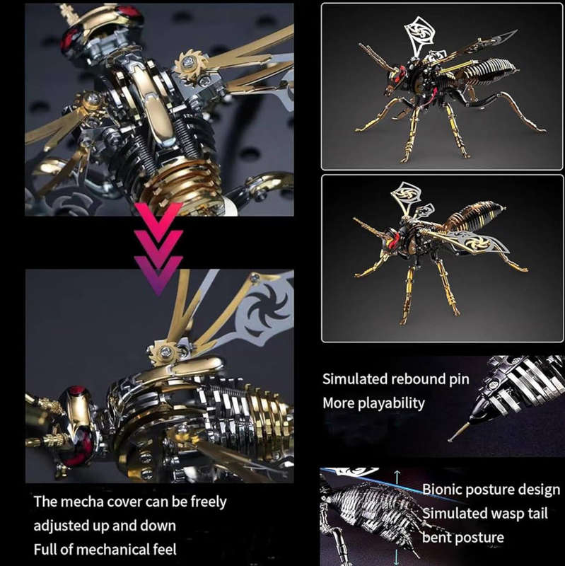 MTech 3D Metal Puzzles, Mechanical Wasp Assembly Model Kit DIY Building Blocks ST/ST For Adults