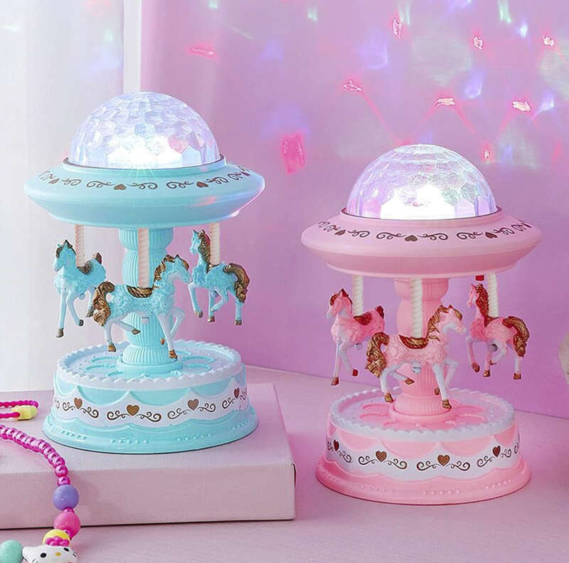 Carousel Music Box Starry Sky Projector Lamp European Wrapped Rocking Horse Music Box Christmas C...