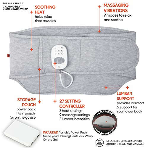 Calming Heat Back Wrap Deluxe by Sharper Image- Cordless Electric Back Heating Pad, Inflatable Lu...