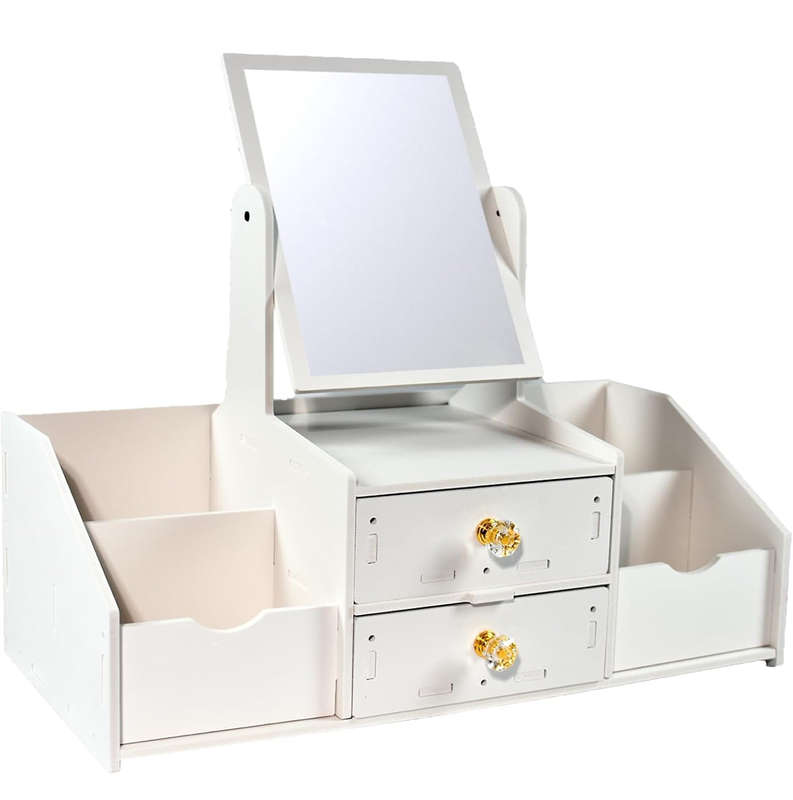 Mbeauty Makeup Organiser with Mirror, White Plastic Cosmetic Organiser With Drawers, Cosmetic Di...