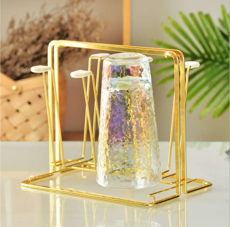 Cup Drying Rack Stand Organizer Non-Slip Holder with Handle and 6 Hooks