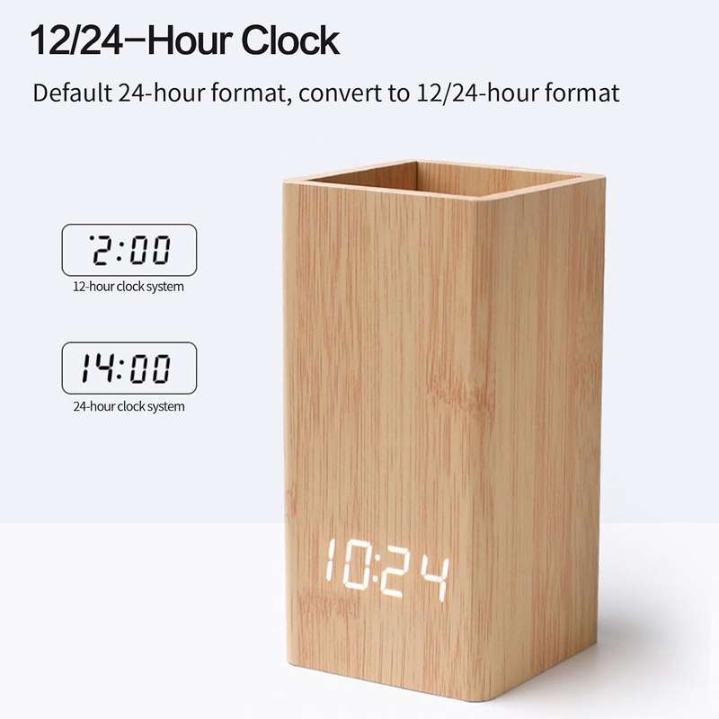 MTech LED Pen Holder Clock with Sound Control, Date, Temperature & Alarm  USB or Battery Power...