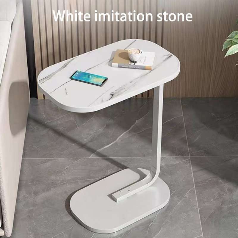 C-Shaped Side Table  Modern Narrow Coffee Table with Metal Frame for Small Spaces