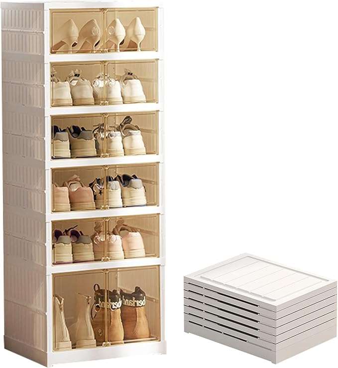 6 Tier Foldable Shoe Rack Organizer with Magnetic Clear Door