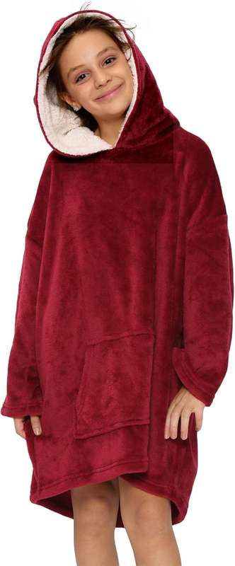 Kids Huggle Oversized Hoodie Blanket  Ultra Soft Sherpa Fleece Wearable Sweatshirt with Hood &...