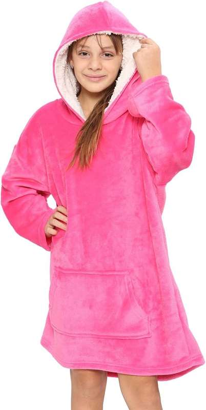 Kids Huggle Oversized Hoodie Blanket  Ultra Soft Sherpa Fleece Wearable Sweatshirt with Hood &...