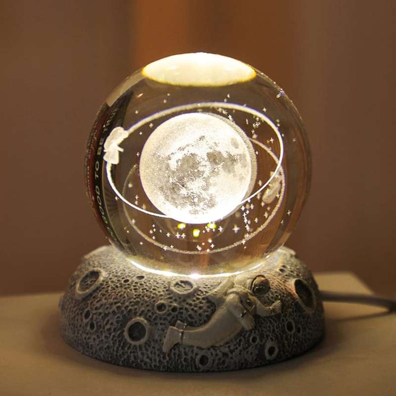 3D Galaxy Crystal Ball LED Night Light with USB Resin Base  Solar System Lamp