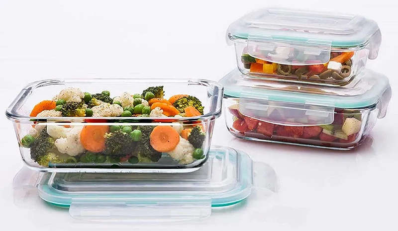 Glass Food Container With Plastic Lids Set of 3
