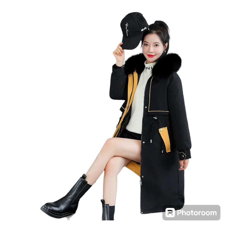 Winter Warm Women Long Parka Fur Collar Cotton Hooded Jacket