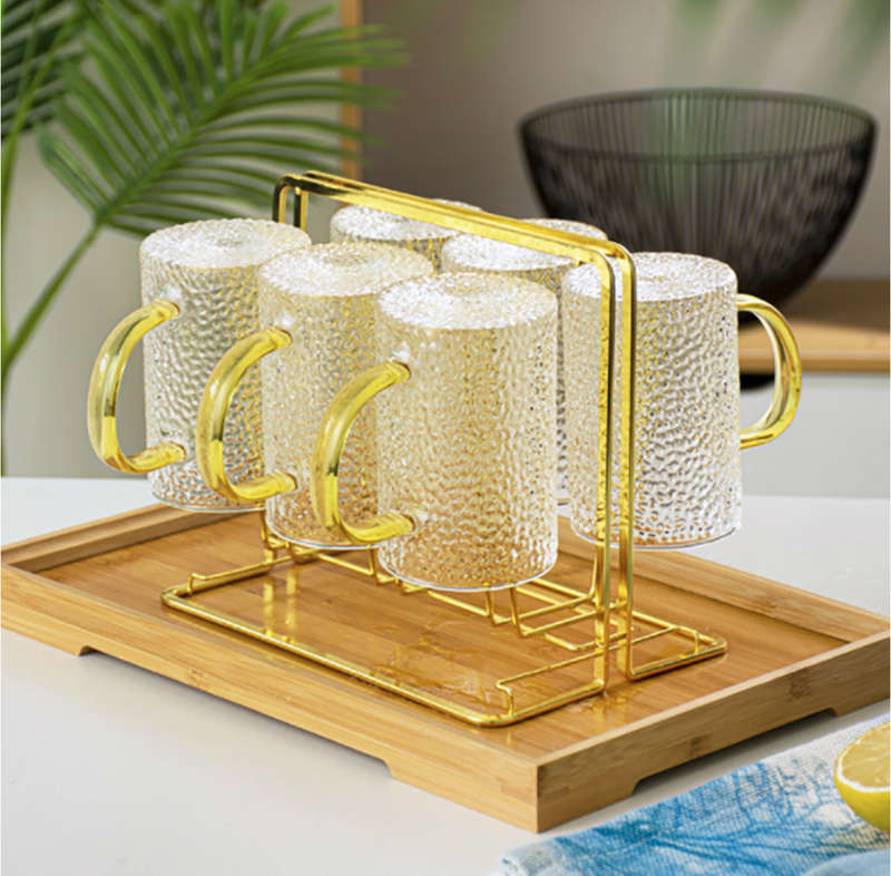 Cup Drying Rack Stand Organizer Non-Slip Holder with Handle and 6 Hooks