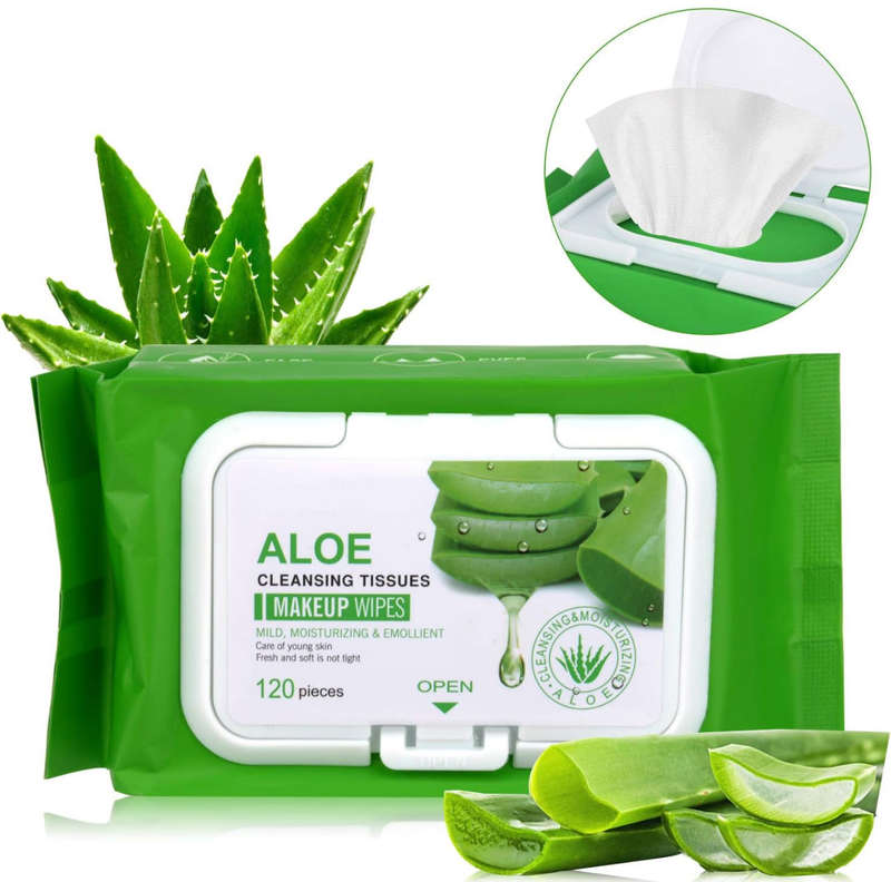 ALOE Soft Cotton Wet Wipes Facial Cleansing Towel, Mild, Moisturizing, Emollient, Non-woven Makeu...