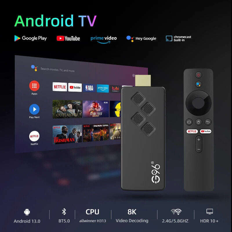 G96 4K Smart TV Stick Android13 ATV OS Top Set Box Allwinner Dual Wifi