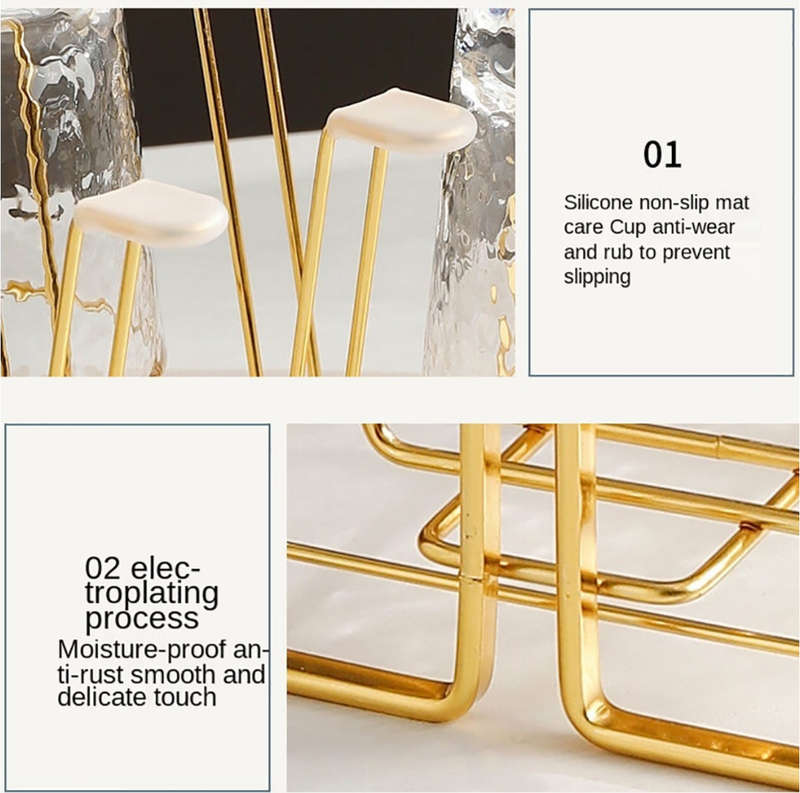 Cup Drying Rack Stand Organizer Non-Slip Holder with Handle and 6 Hooks
