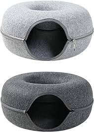 Cat Felt Tunnel Toy, Cat Donut Tunnel. Interactive Play Great Toy for Cats Small Animals Grey Large