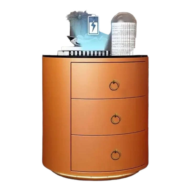Round Bedside Table Smart Intelligent Audio Password Fingerprint Lock Wireless Charging Leather W...