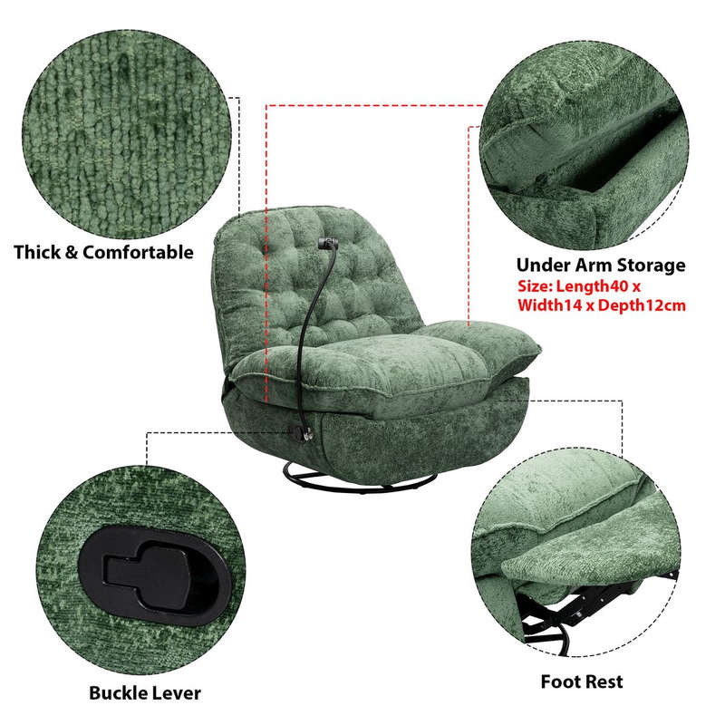MHome Swivel Rocker Recliner Chair with Adjustable Backrest Footrest