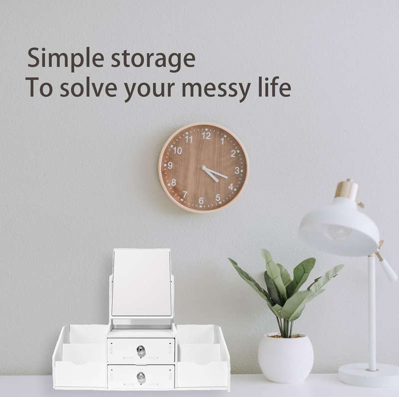 Mbeauty Makeup Organiser with Mirror, White Plastic Cosmetic Organiser With Drawers, Cosmetic Di...