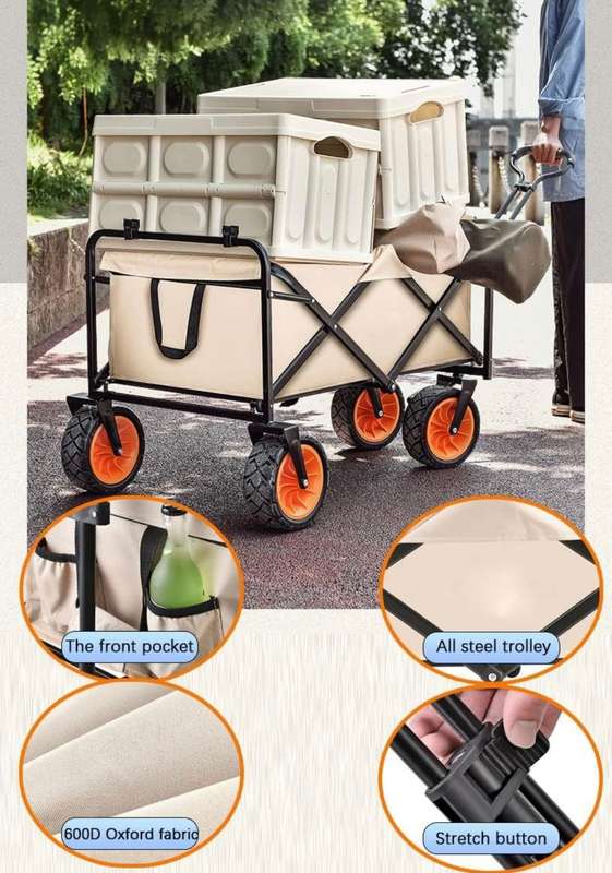 Collapsible Folding Wagon, Heavy Duty Utility Wagon Cart Foldable Collapsible Wagon With All-Terr...