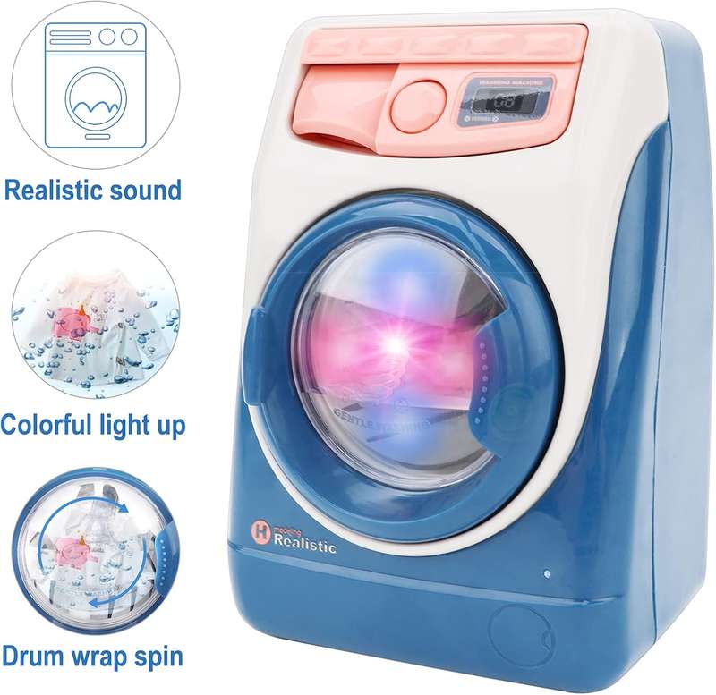 Kids Mini Simulation Washing Machine Toy - Battery Operated Laundry Play Set with Realistic Sound...
