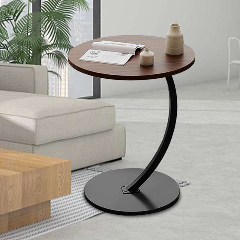 C-Shaped Wooden Side Table  Mobile Small Coffee Table with Metal Frame for Living Room or Bedroom