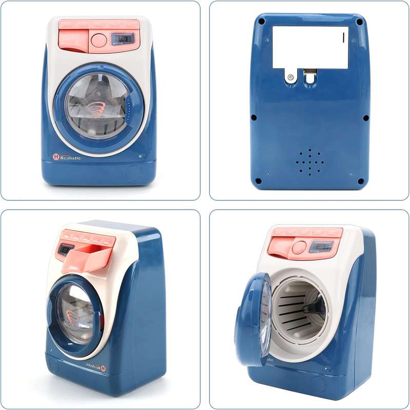 Kids Mini Simulation Washing Machine Toy - Battery Operated Laundry Play Set with Realistic Sound...