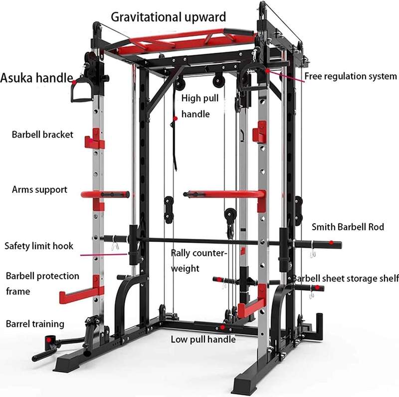ST6804 Cross Fitness Home Gym Smith Machine  Multi-Functional Trainer for Full Body Strength T...