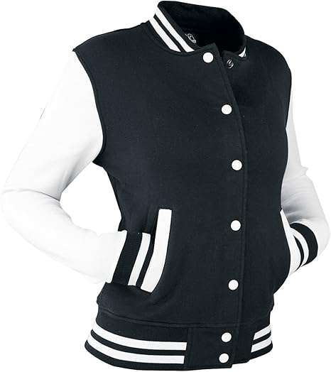 2-Tone Varsity Bomber Jacket  Baseball Style Quilted Winter Coat with Multi-Pockets