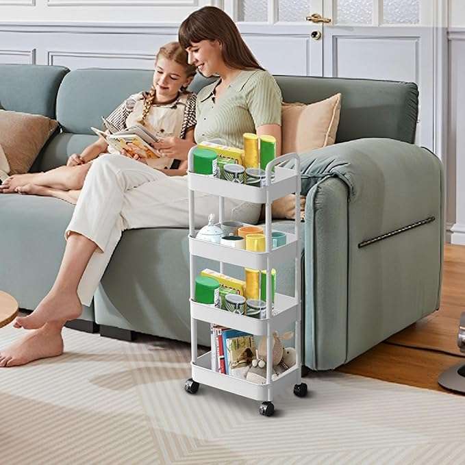 MHome 3/4-Tier Rolling Storage Cart with Wheels  Space-Saving Utility Trolley