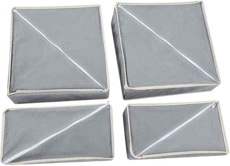 4 Piece Foldable Partition Drawer Organiser Set - Oxford Cloth, Grey