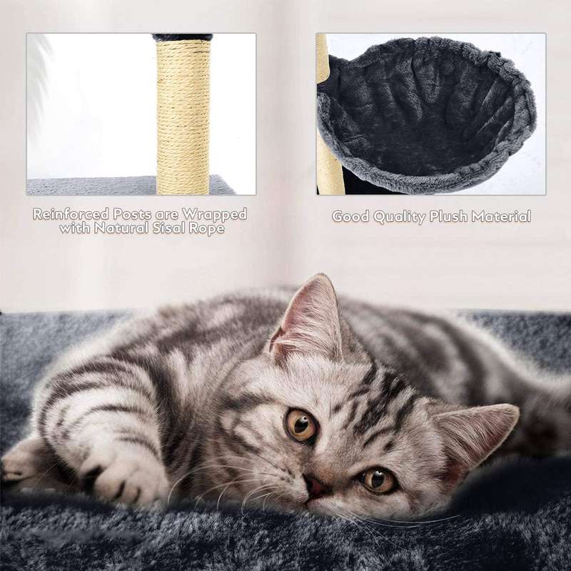 138cm Cat Tree Tower  Multi-Level Climbing Frame With Hammock & Sisal Scratch Posts