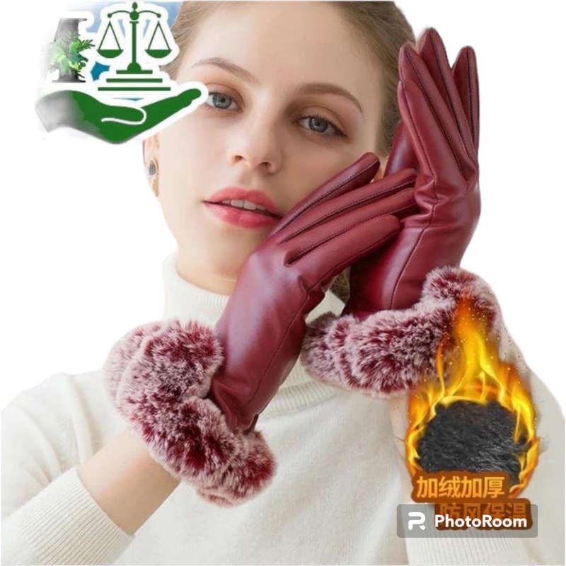 Women Winter Gloves Faux Rabbit PU Leather Touch Screen Mittens Lady Female Outdoor Driving Warm ...