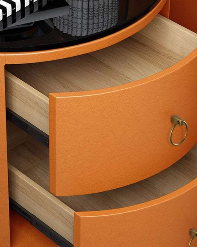 Round Bedside Table Smart Intelligent Audio Password Fingerprint Lock Wireless Charging Leather W...