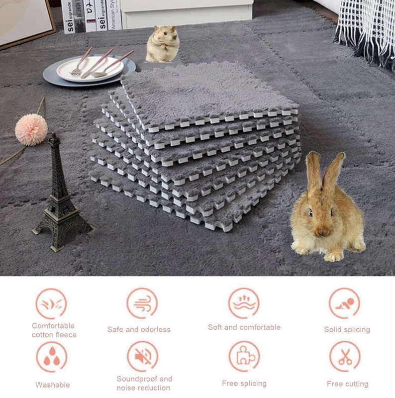 Plush Crawling Mat Interlocking EVA Foam Floor Tiles Puzzle Foam Mat Anti-Slip Carpet for Childre...