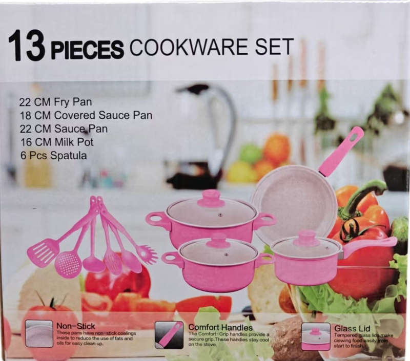 MHome Non-Stick Cookware 13pc Various Colour Options