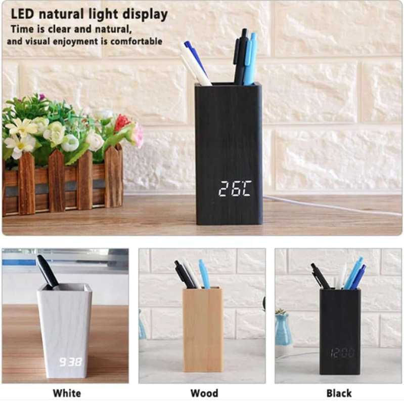 MTech Pen Holder Clock LED Electronic Clock Desktop Pen Holder Student Stationery.