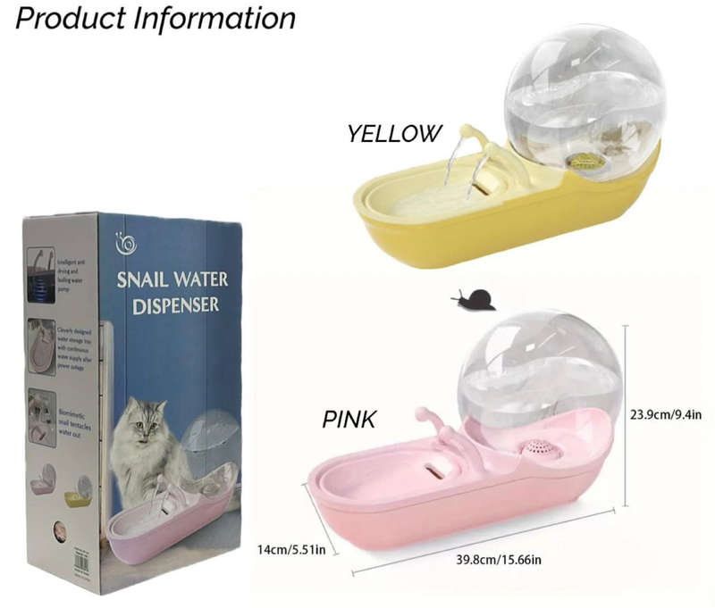 Pet Water Drinking Dispenser, Snail Shaped Ultra Quiet Automatic Circulation Pet Water Fountain F...