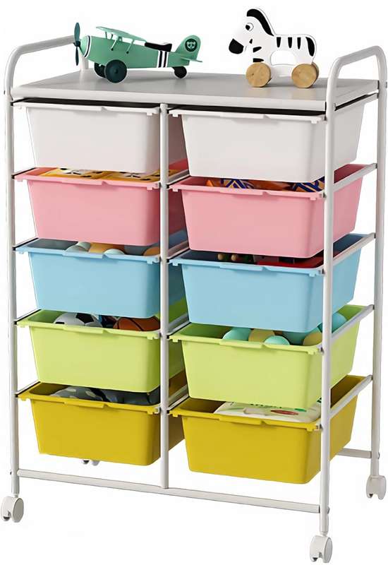 10 Drawers Rolling Storage Cart, Plastic Drawer Cart with Metal Frame, Multipurpose Art Craft Car...