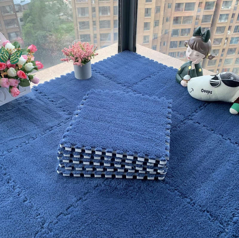 Plush Crawling Mat Interlocking EVA Foam Floor Tiles Puzzle Foam Mat Anti-Slip Carpet for Childre...