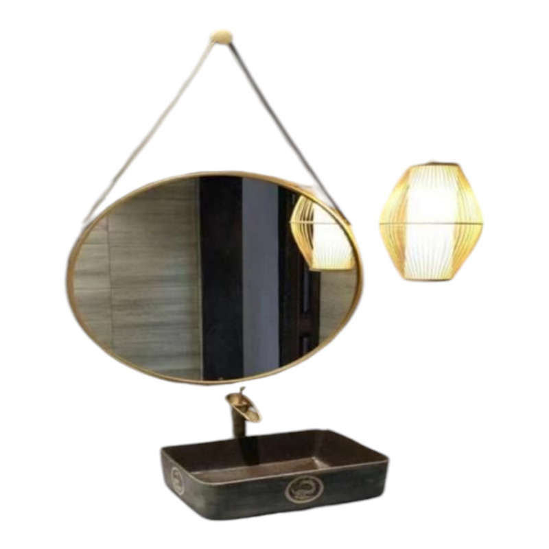 Oval Mirror With Hanging Strap Black or Gold