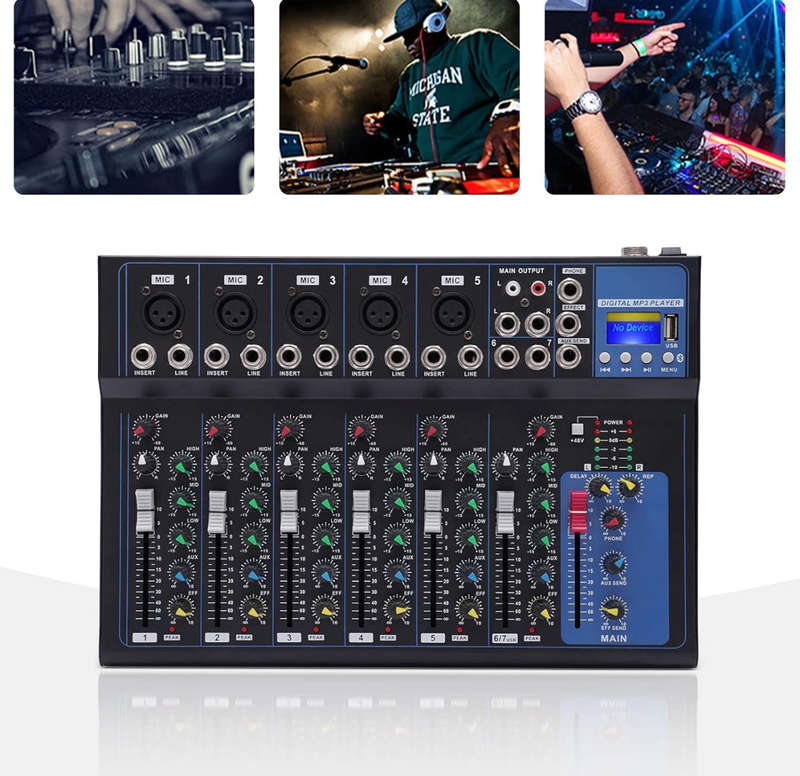 Lexuco 7 Channel Mixer with Bluetooth and USB Mixer