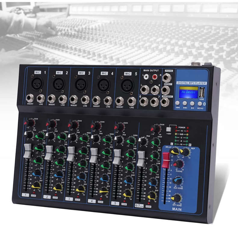 Lexuco 7 Channel Mixer with Bluetooth and USB Mixer