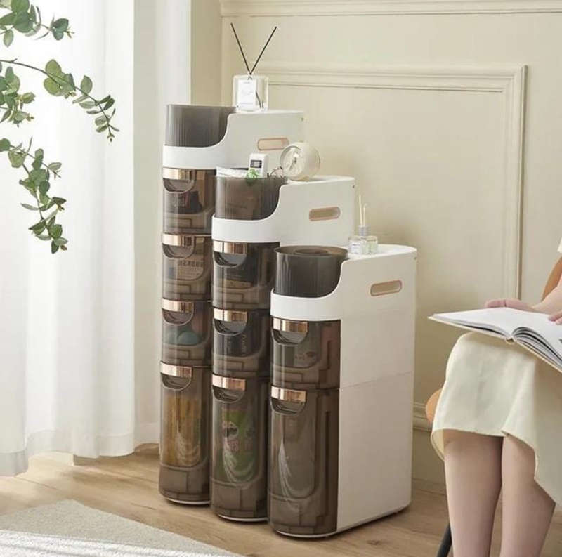 Rolling Narrow Storage Cabinet for Bedroom Kitchen Small Space, Gap Floor Cabinets with Clear Dra...