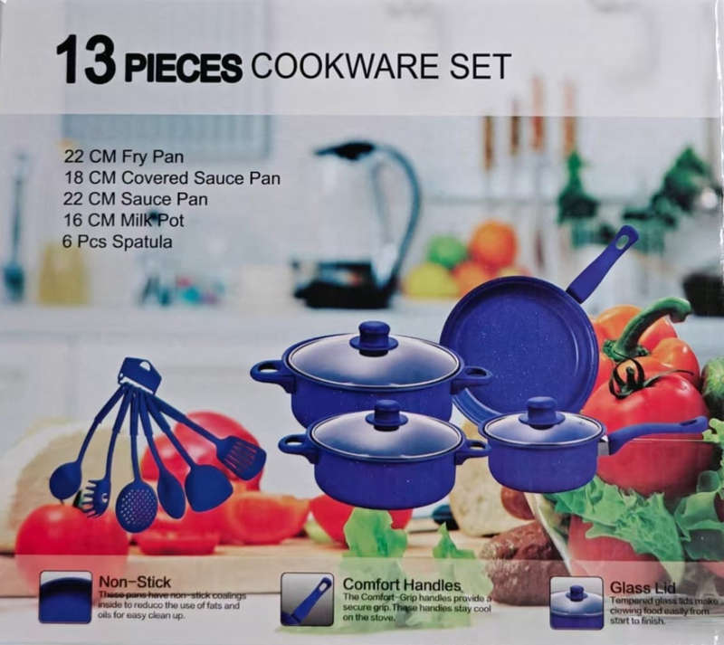 MHome Non-Stick Cookware 13pc Various Colour Options